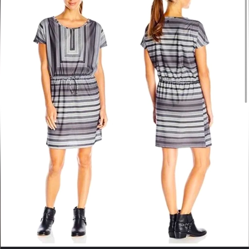 Prana Dress - “Lindy” gray/white/black striped 100% recycled material NWT - Picture 1 of 11